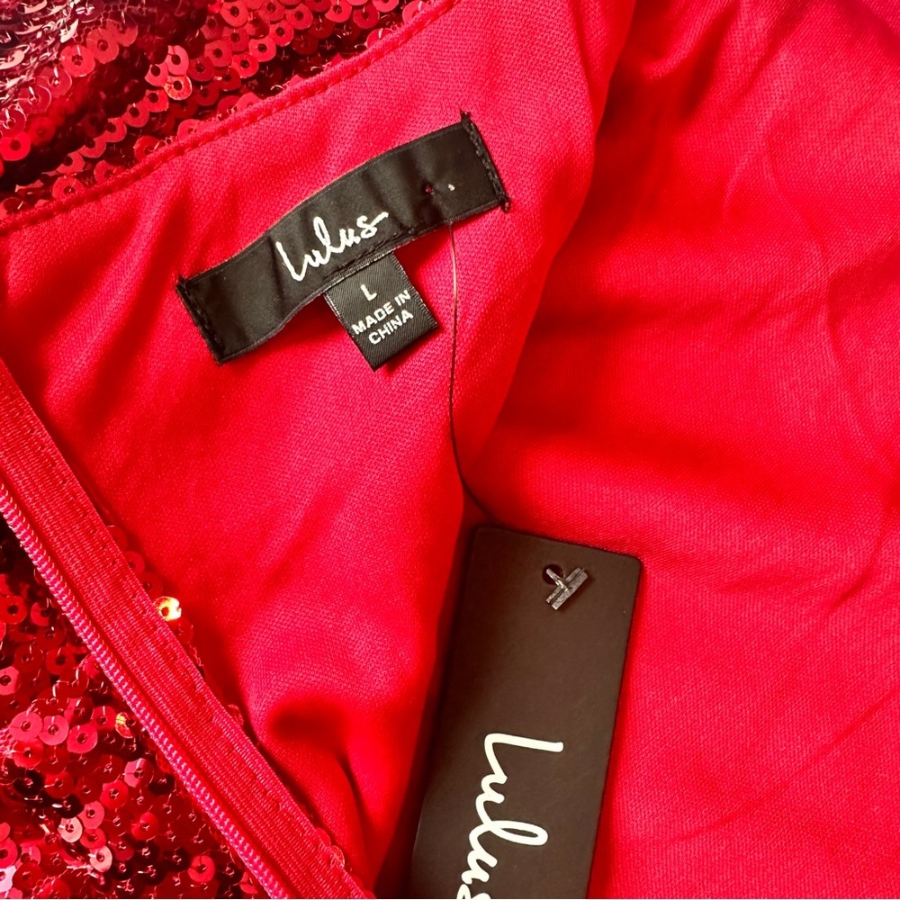 Lulus‎ Below the Stars Wine Red Sequin Asymmetrical Bodycon Dress Size Large NWT - Picture 5 of 9